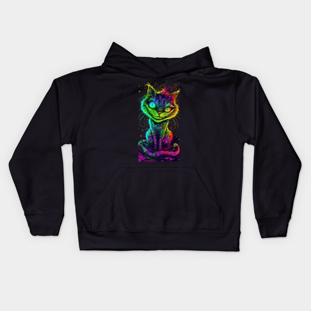 Neon Cheshire Cat Kids Hoodie by TooplesArt